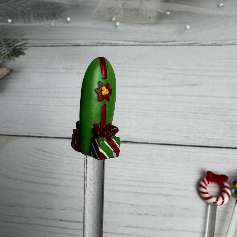 Pier 1 Glass Cocktail Swizzle Sticks Christmas Tree Presents‎ Wreath Surfboard